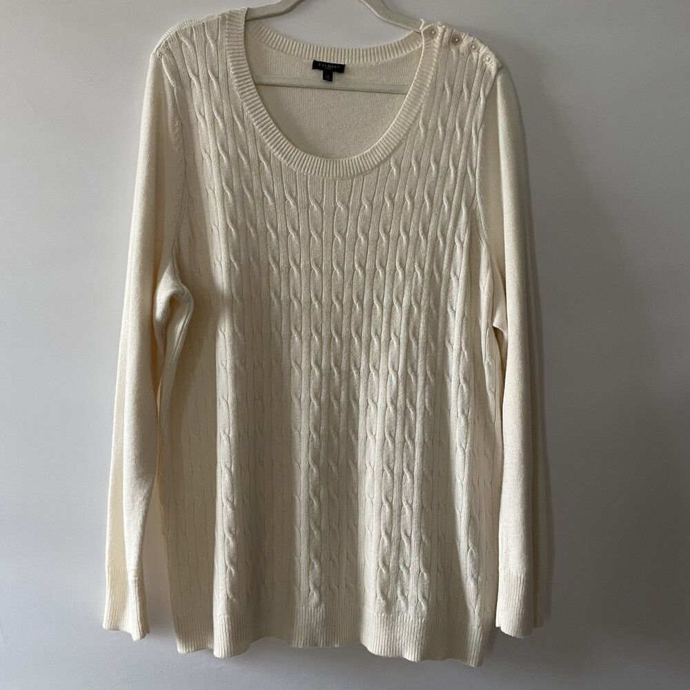 Talbots Woman Cable Knit Sweater Ivory Lambswool Blend Women's Size 2X